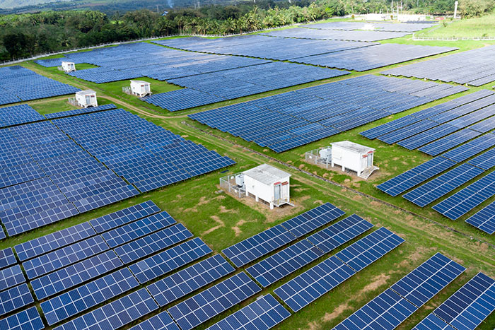 Solar panels in large field